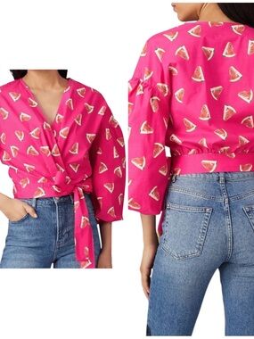 Color Me Courtney Pink Watermelon Emily Cropped Wrap Shirt Extra Small XS